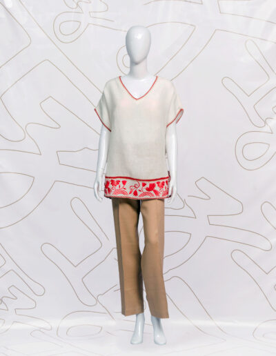imagen-ropa-de-lino-cuernavaca-mujer-dama-Bluson Elki lino bordado crochet crudo/rojo