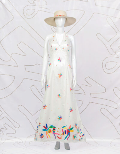 imagen-ropa-de-lino-cuernavaca-mujer-dama-Vestido Otomi Halter pintado a mano blanco