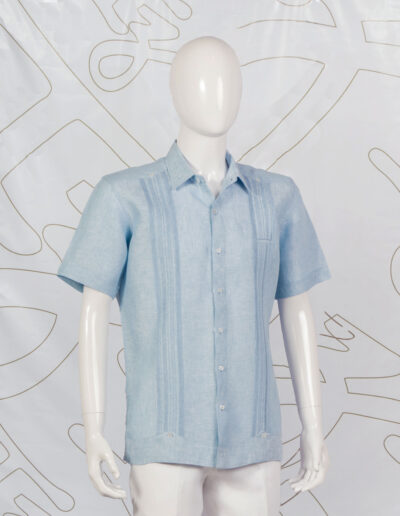 imagen-ropa-de-lino-cuernavaca-caballero-Guayabera Plumilla lino manga corta azul jaspe