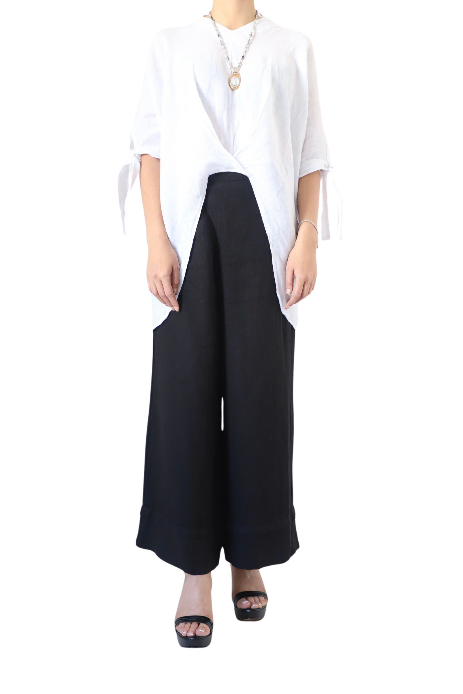 Blusón De Lino Blanco Con Nudo Frontal - Imagen 2