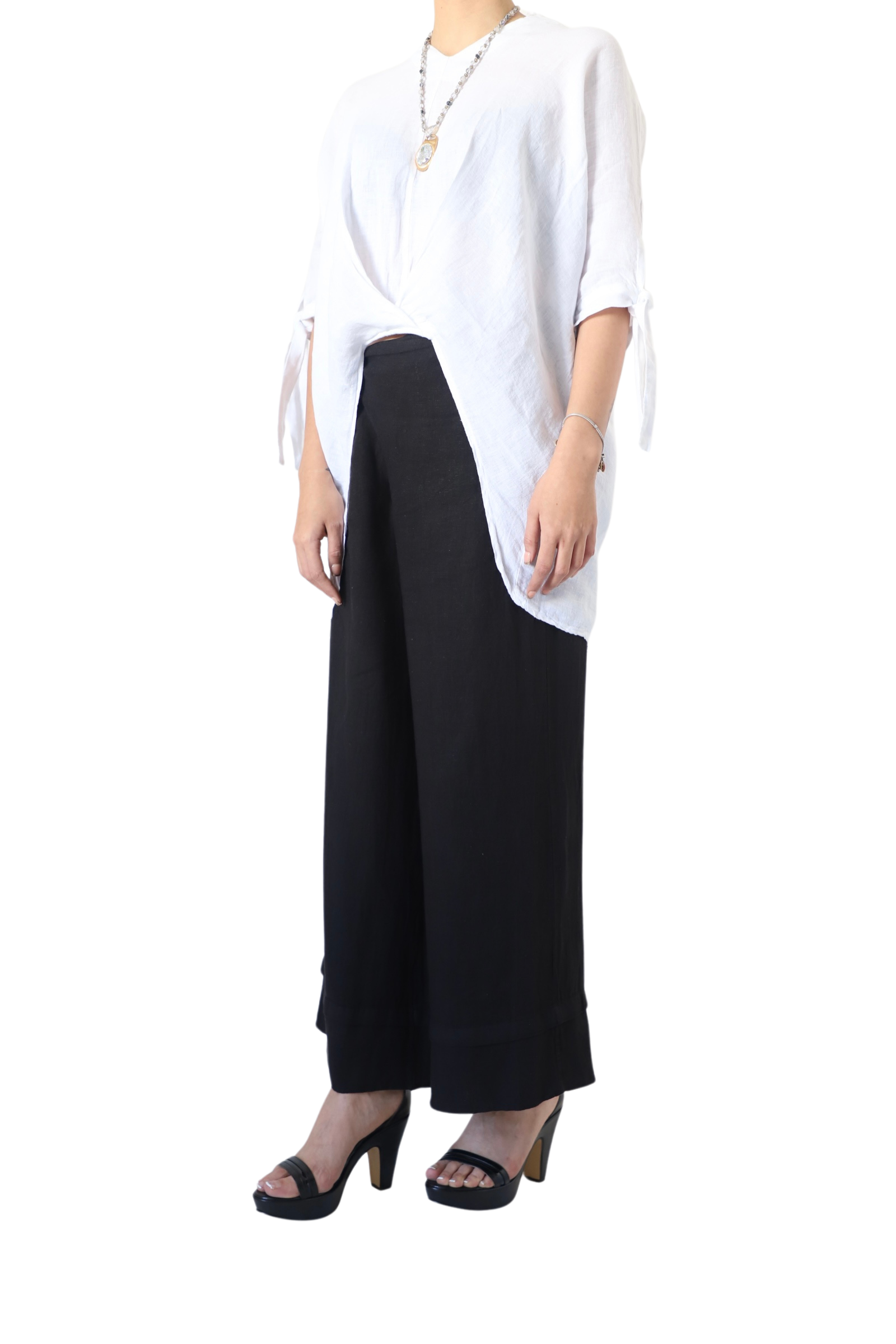 Blusón De Lino Blanco Con Nudo Frontal