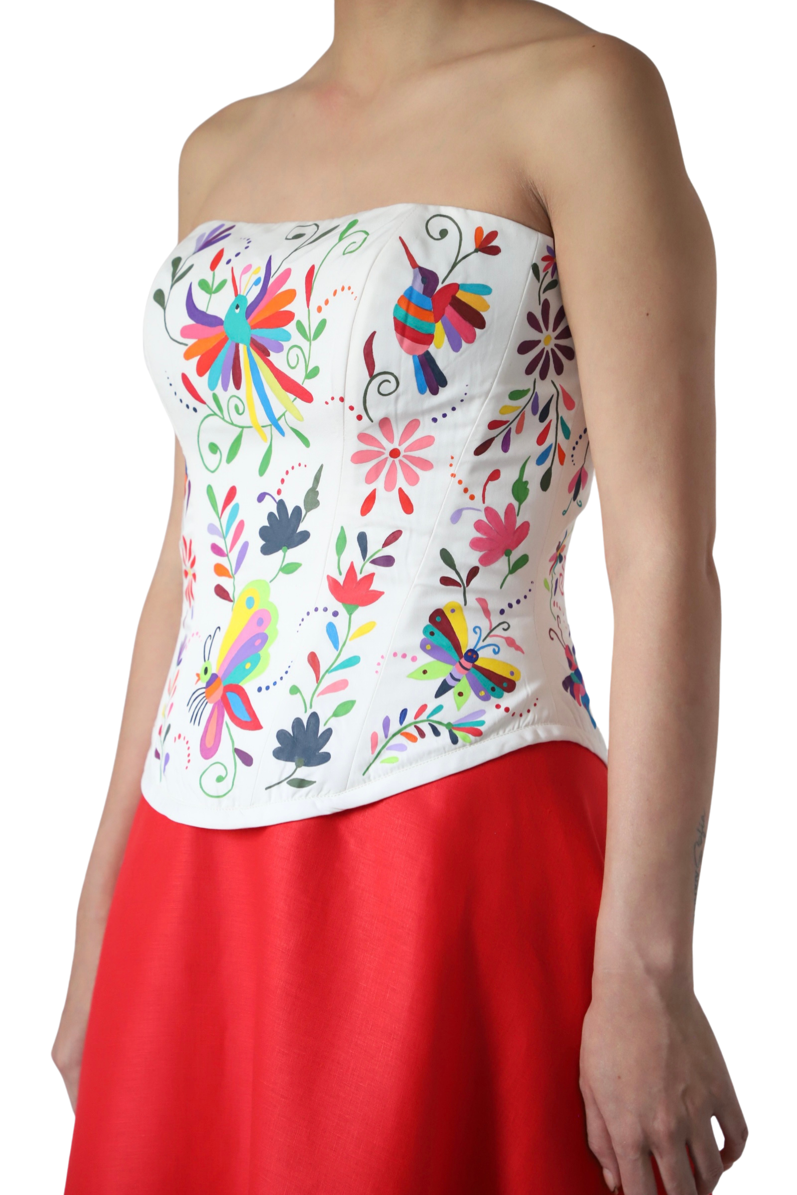 Corset De Lino Blanco Pintado A Mano - Imagen 3