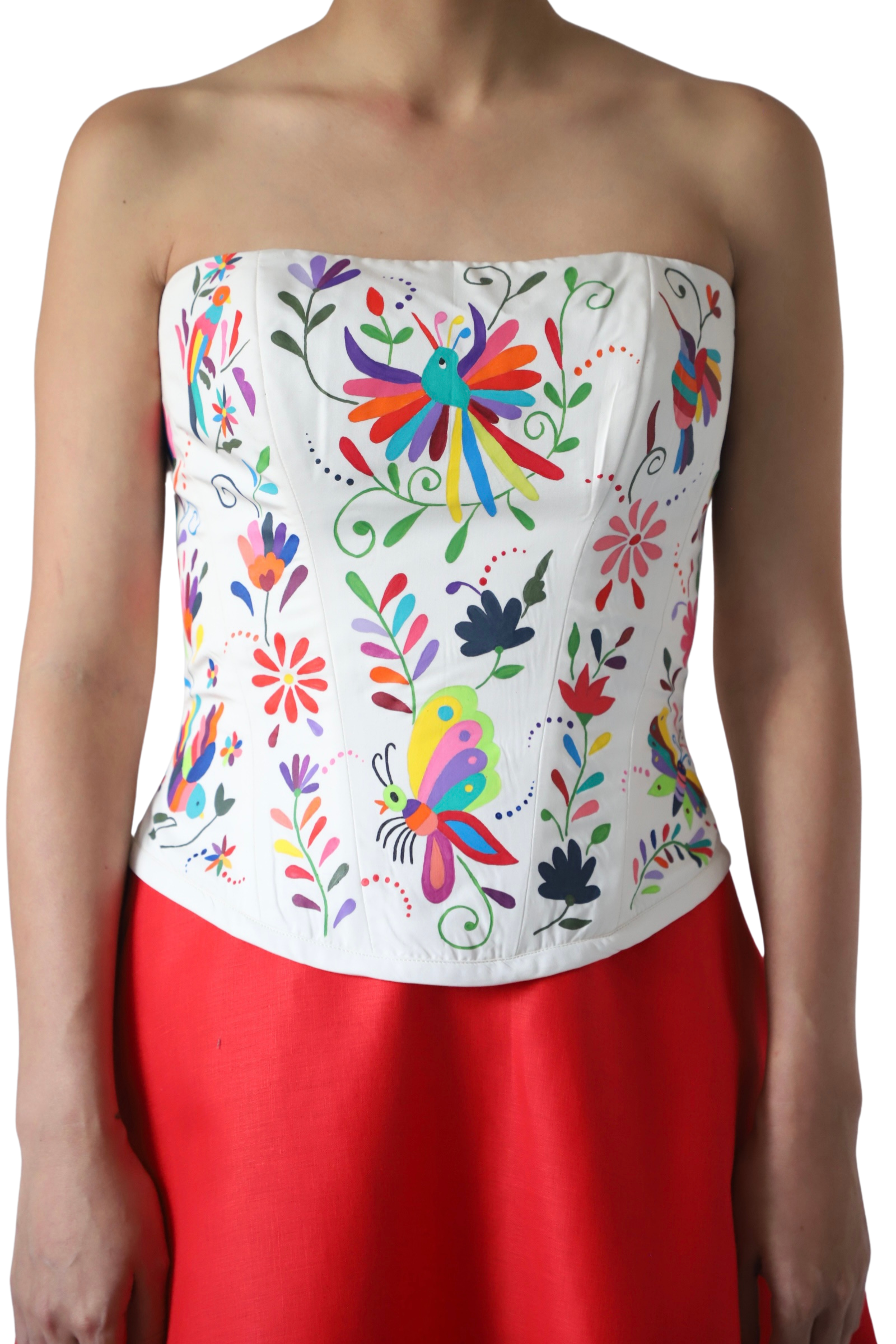 Corset De Lino Blanco Pintado A Mano - Imagen 4