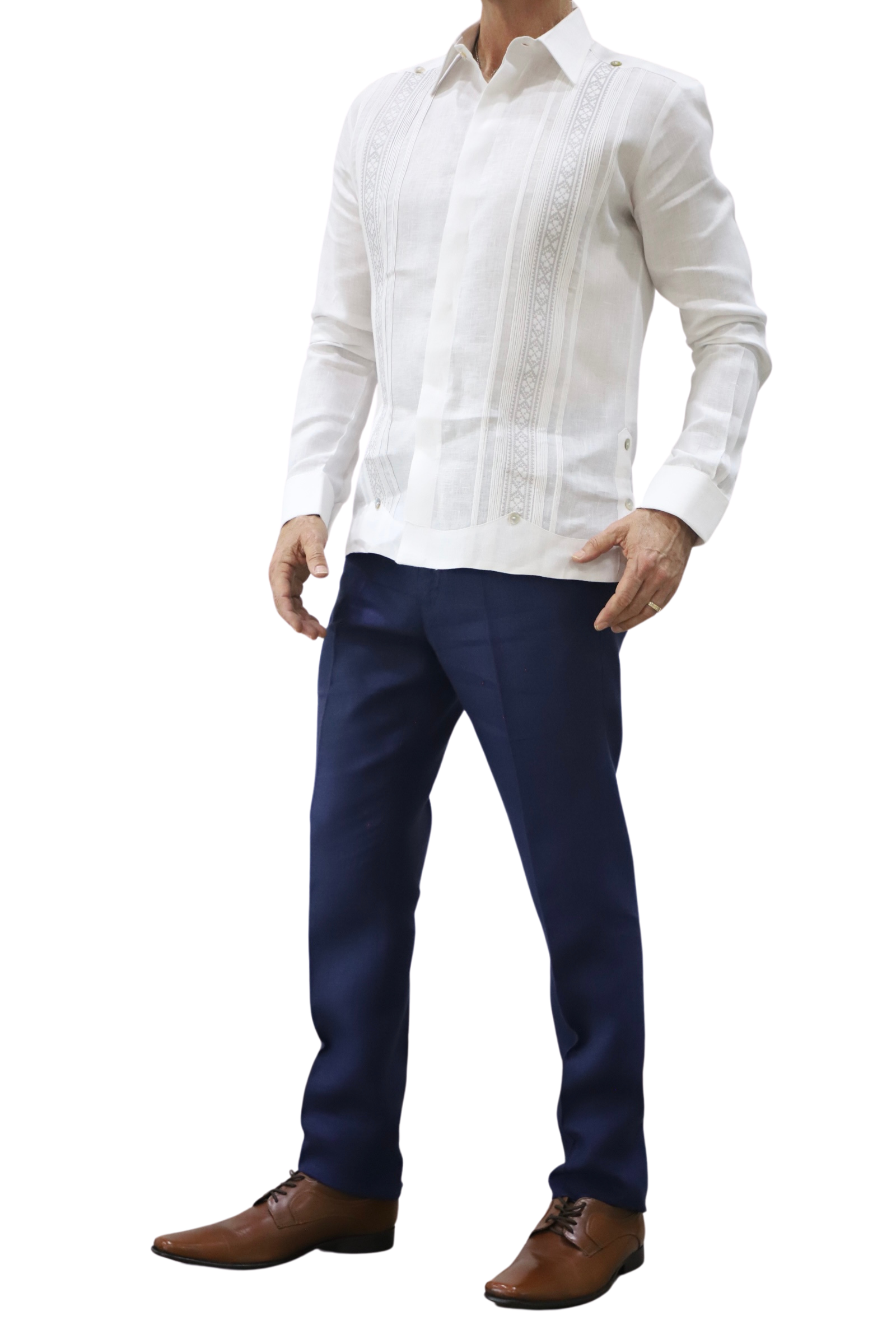 Guayabera De Lino Blanca Con Bordado Tradicional
