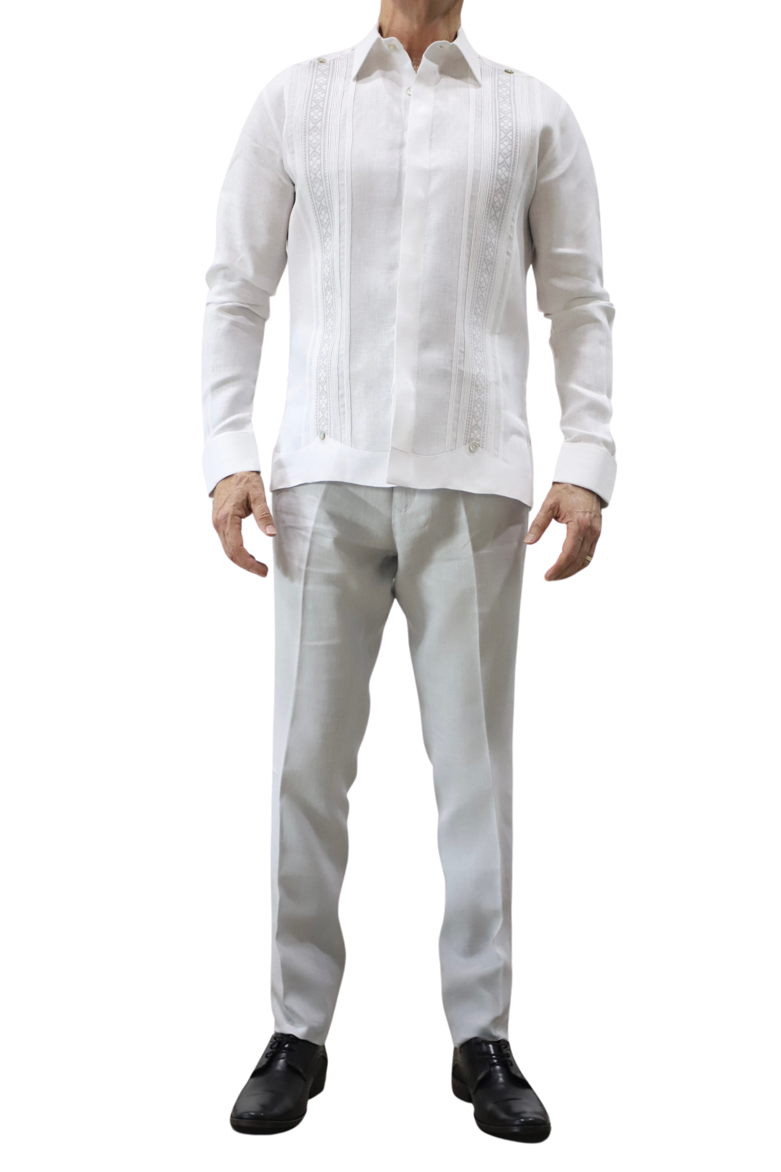 Guayabera De Lino Blanca Con Bordado Tradicional - Imagen 6